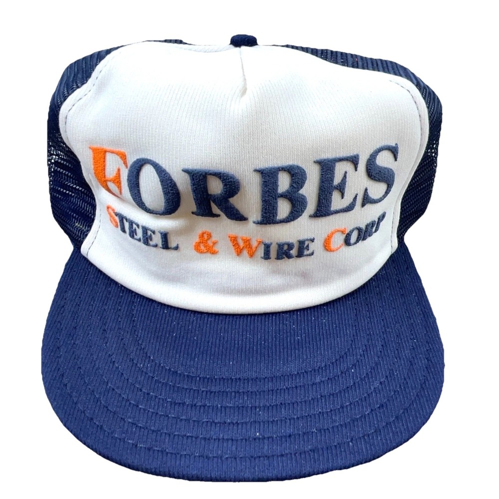 Vintage Farming Trucker Hat Cap Snap Back Forbes Barb Wire 80s USA Made Puffy